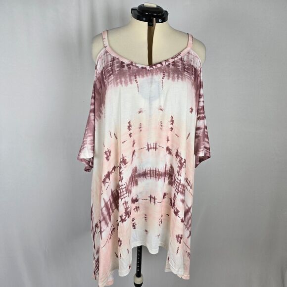 Bloomchic T-Shirt Women's 4X Tie Dye Asymmetrical Hem Cami Dusty Pink NWT - Picture 1 of 8